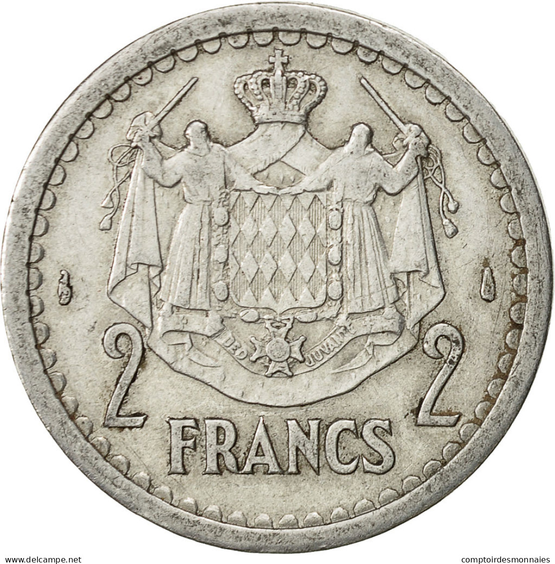 Monnaie, Monaco, Louis II, 2 Francs, Undated (1943), TTB+, Aluminium, KM:121 - 1922-1949 Louis II