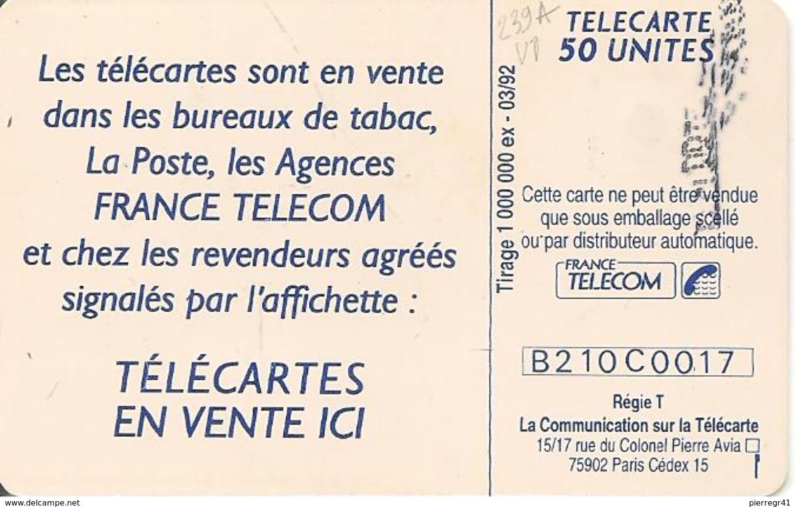 CARTE°-PUBLIC-F239A.V1-50U-03/1992-GEM-B- NICKEL-SANS 2eLogo-VOS PASSIONS-Variété Point Entre OU Et PAR-UTILISE-TBE - 1992