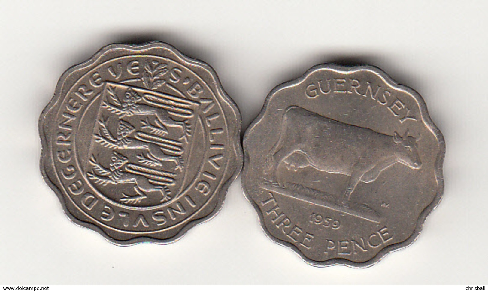 Guernsey Coin 3d (1/4 Shilling) 1959 Thick Coin Format - Guernsey
