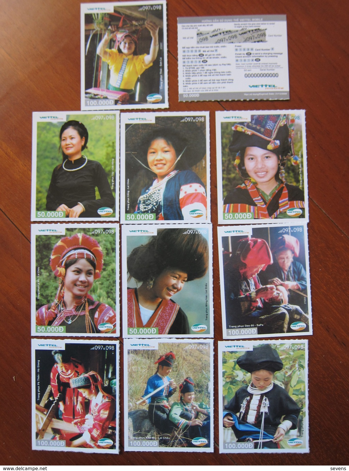 Viettel Mobile Recharge Card,nationalities Lady,ten Cards, Sample Card, Notice The Number 00000000 On Backside - Viêt-Nam