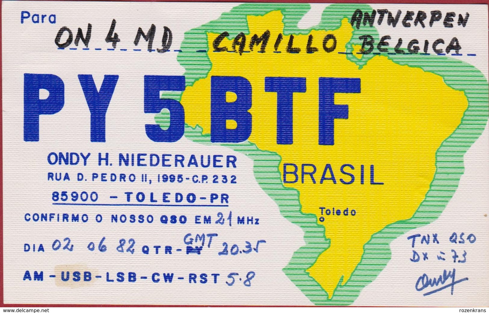 QSL Card Amateur Radio Station Brasil Brazil Brasil Toledo 1982 - Radio Amateur