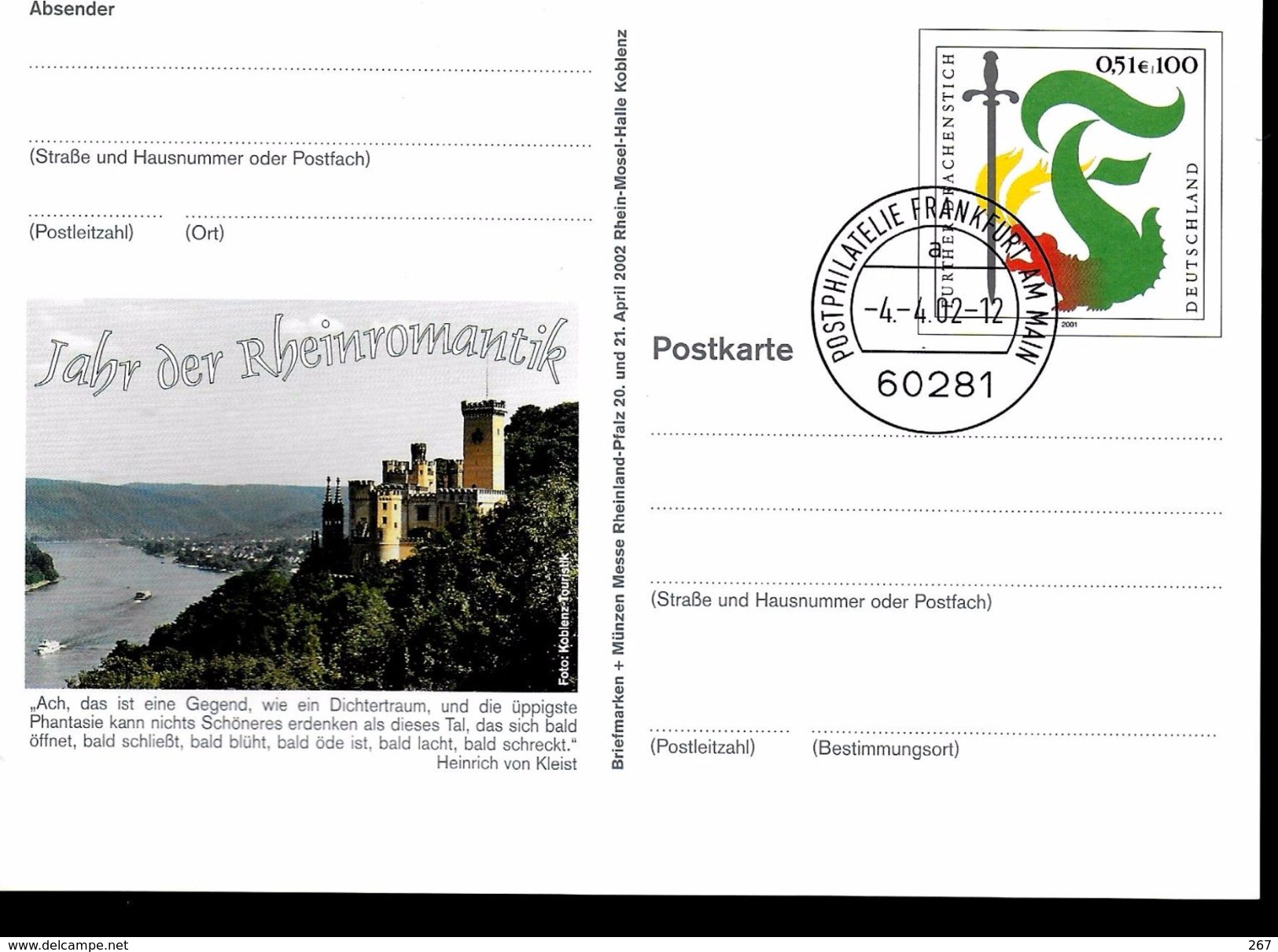 ALLEMAGNE  Carte  PAP 2002 Frankfurt Dragon Chateaux - Mythology