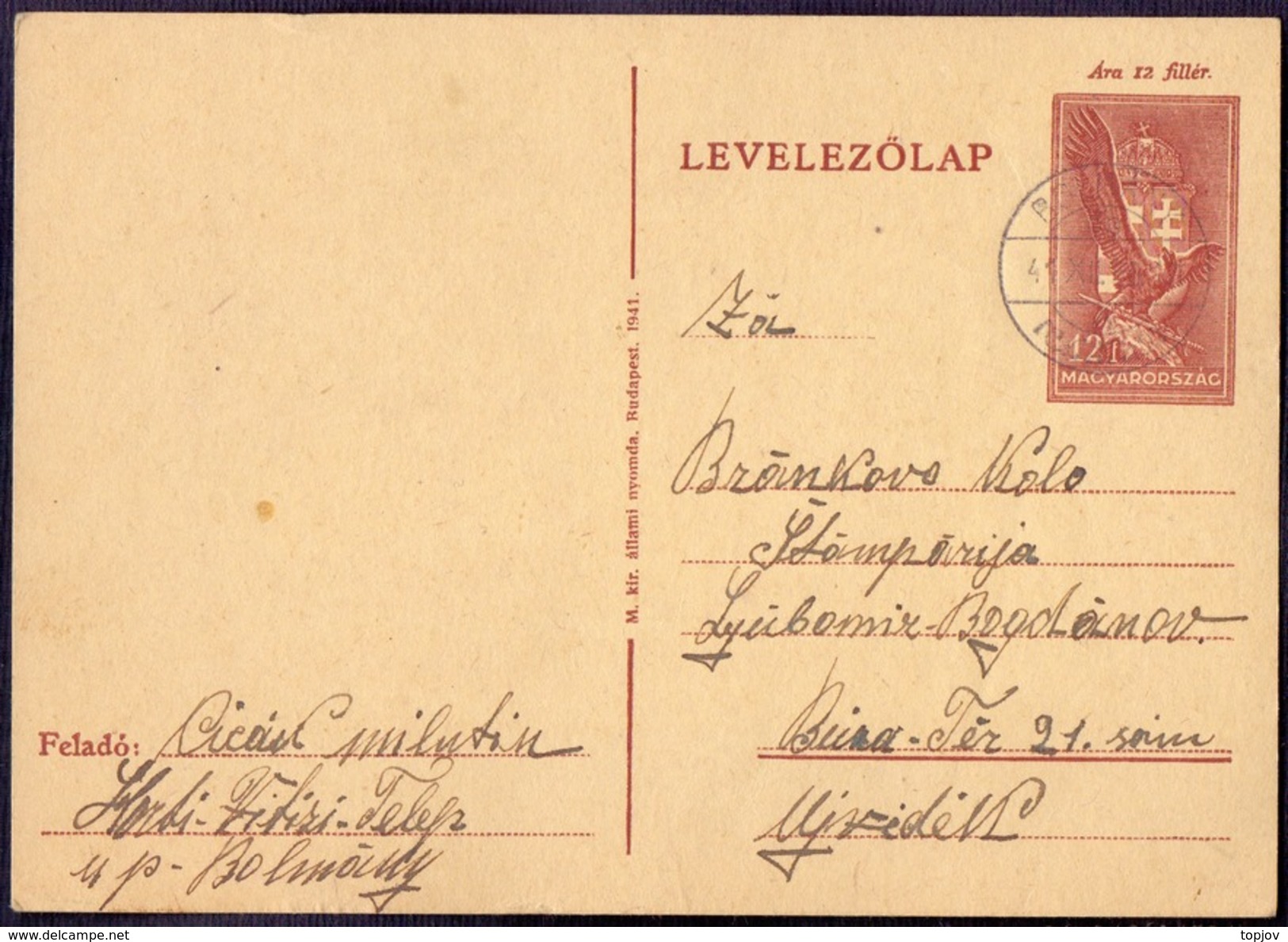 CROATIA - HUNGARY - BARANYA - BOLMANY HORTI VITIZI TELEP MAJSKE MEDJE - To NOVI SAD - 1941 - RARE - Croatia