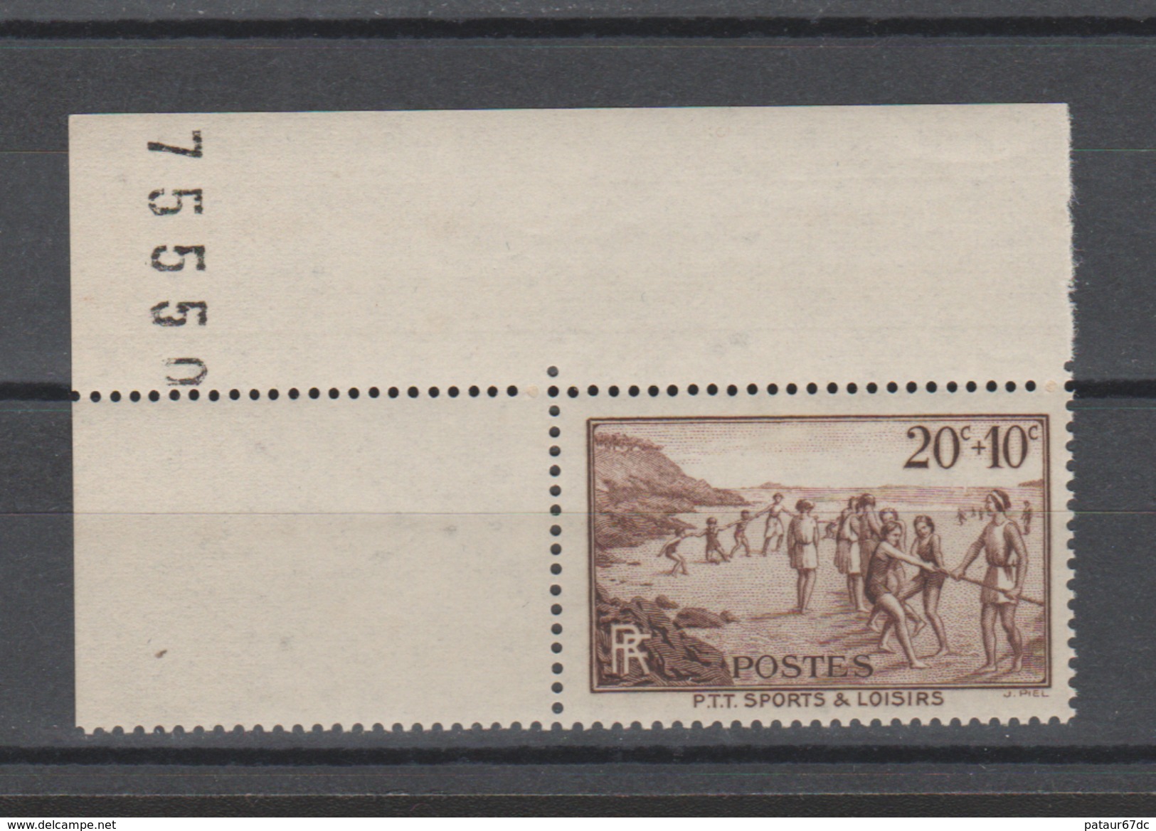 FRANCE / 1937 / Y&T N° 345 ** : Sports & Loisirs 20c + 10c X 1 CdF Sup G Avec N° De Feuille - Ongebruikt