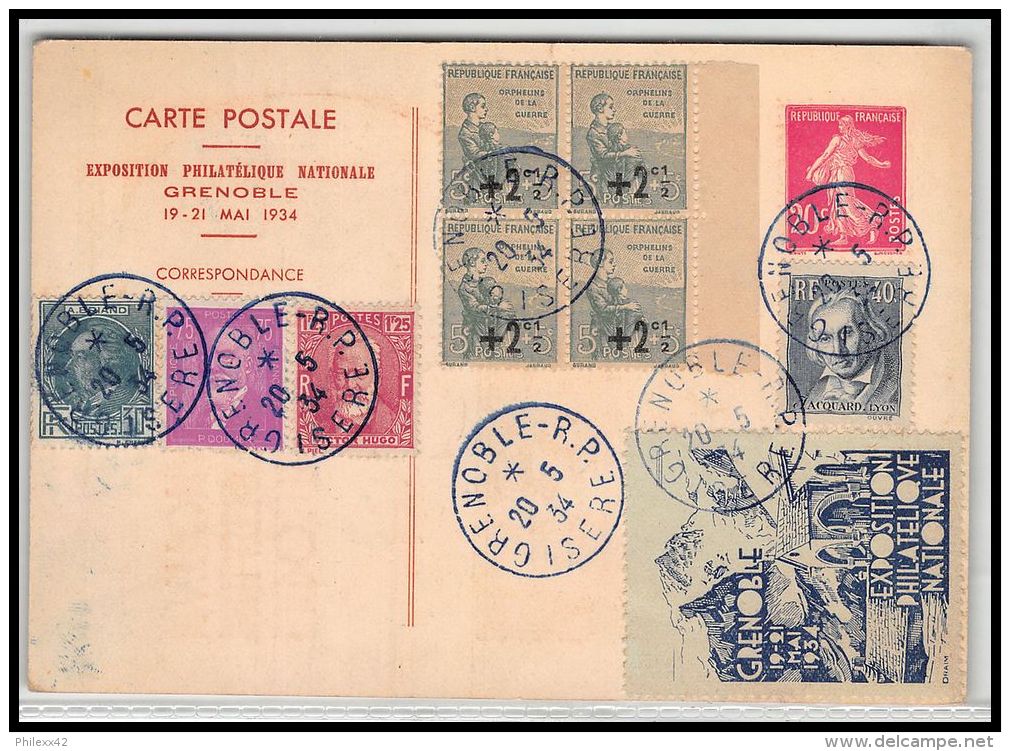 4274 France Entier Postal Stationery Carte Postale I3 + Complémént Jacquard 290 Le Puy Exposition Philatélique Grenoble  - Standard Postcards & Stamped On Demand (before 1995)