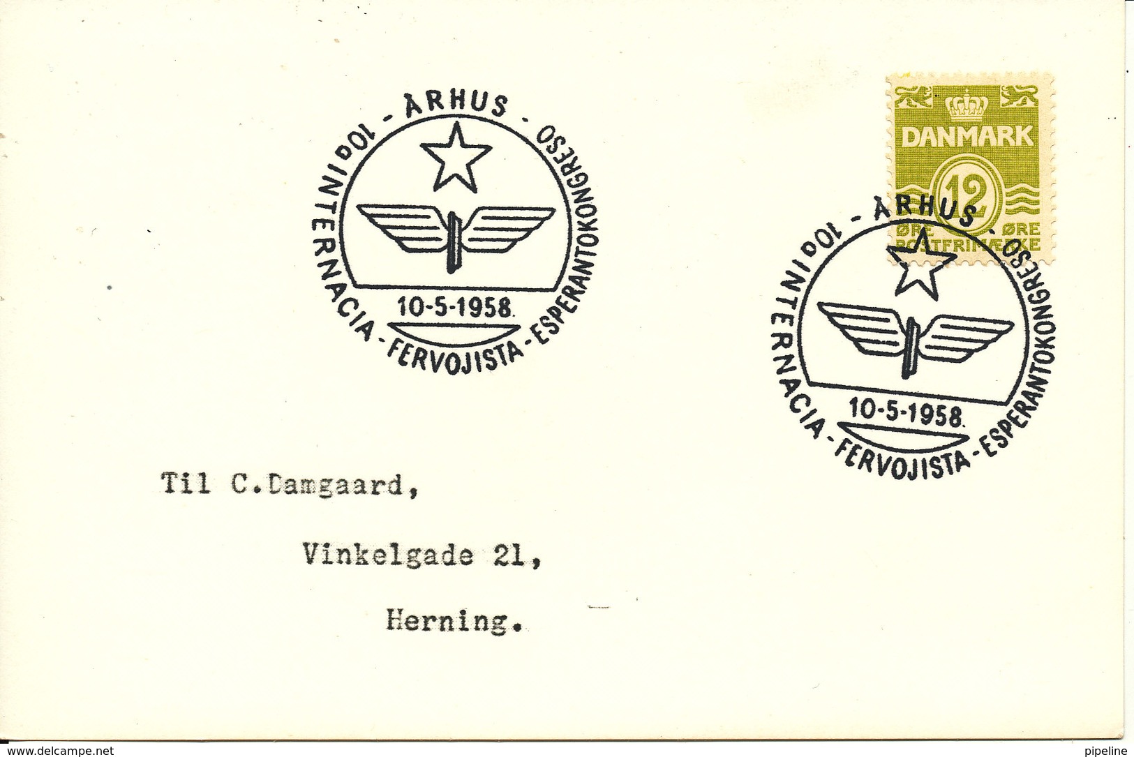 Denmark Card 10th International Esperanto Congress Aarhus 10-5-1958 Very Nice Postmark - Esperanto