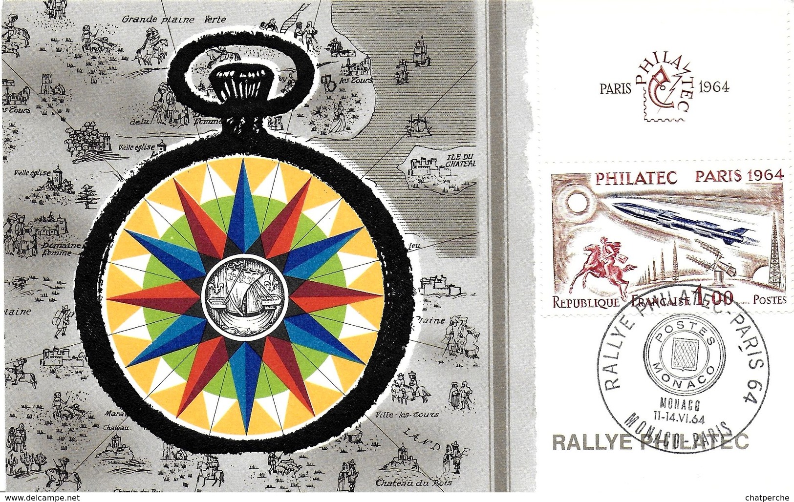 EUROPE FRANCE CACHET COMMEMORATIF RALLYE PHILATEC MONACO - PARIS 11 - 14 / VI / 64 CHRONOMETRE - Cachets Commémoratifs