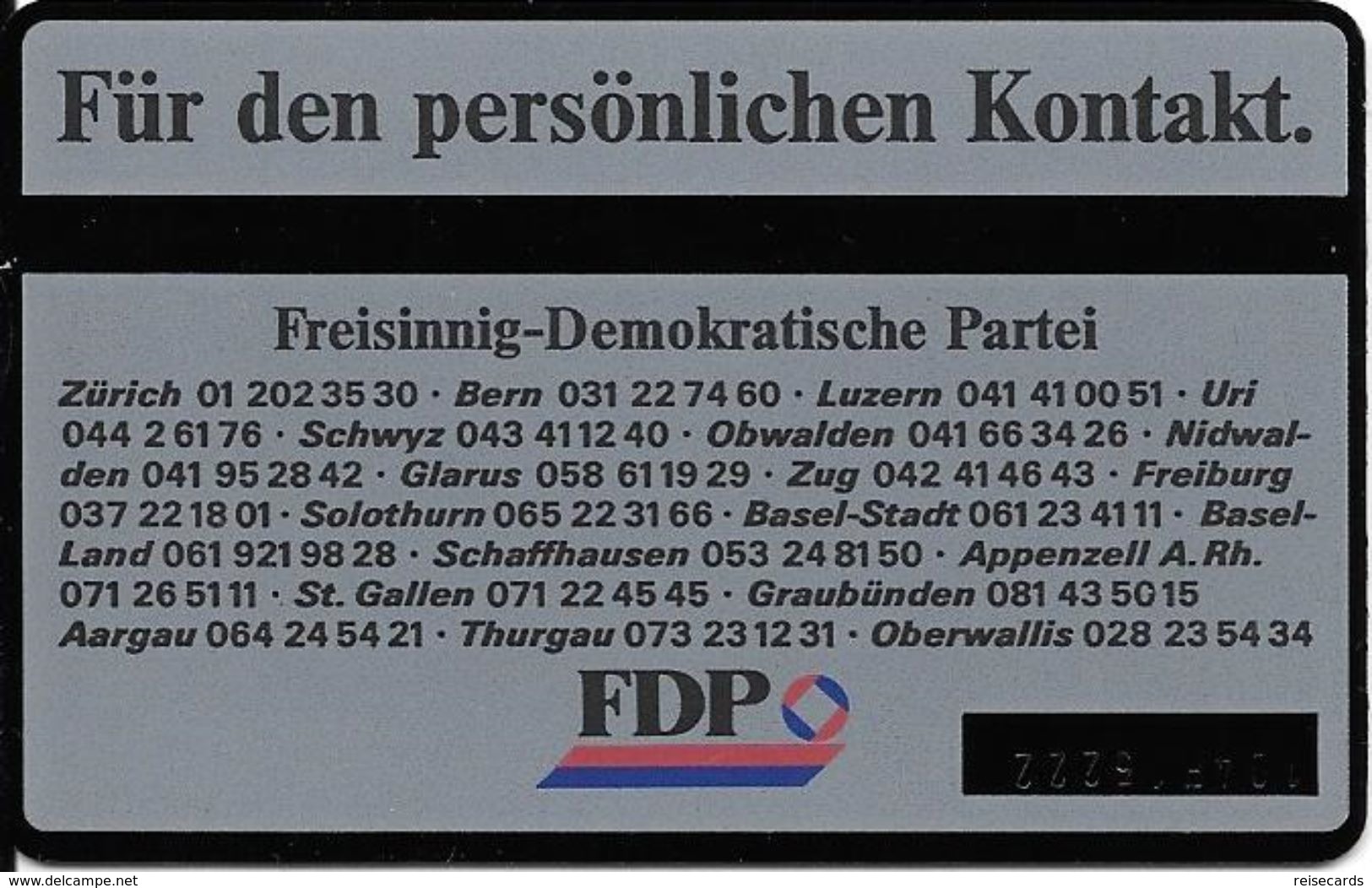 PTT: K-91/26A 104F FDP - Freisinnig-Demokratische Partei - Svizzera