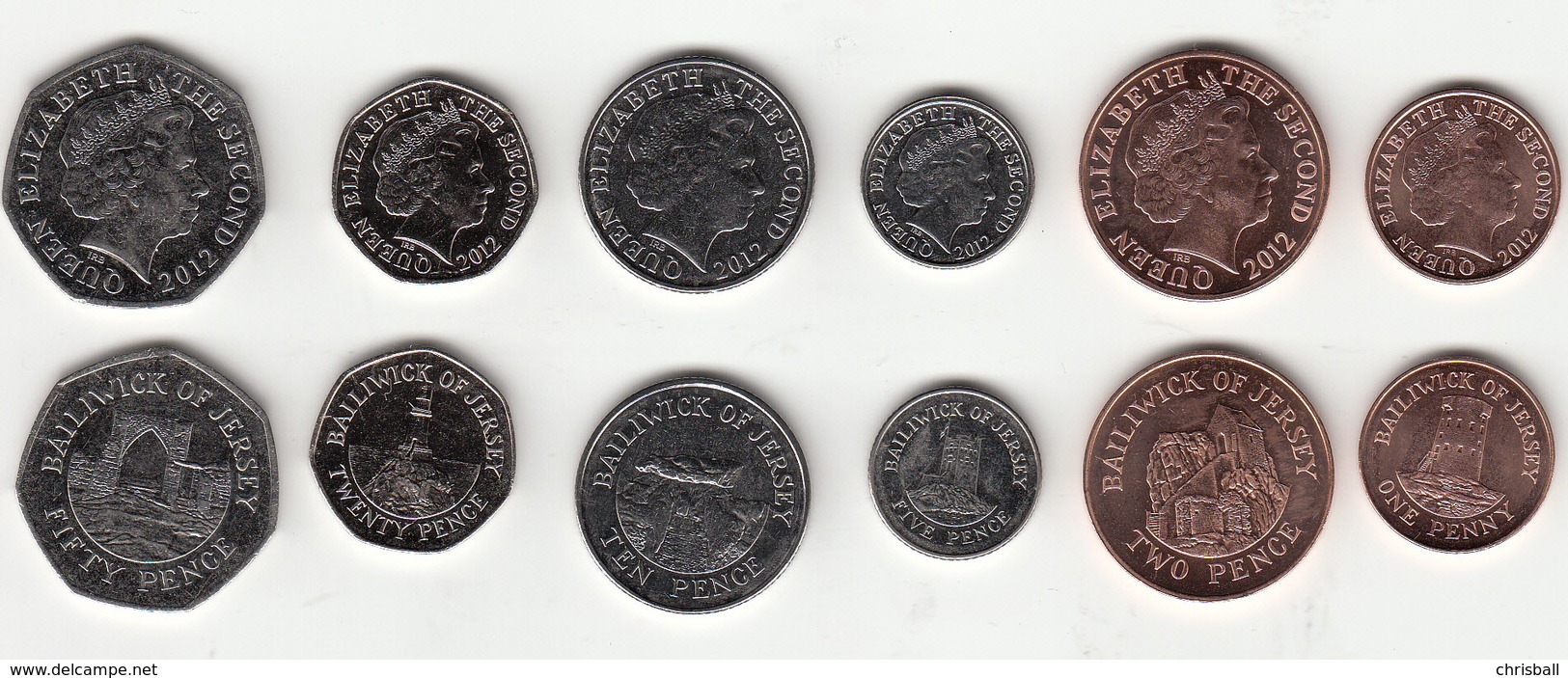 Jersey Decimal Coin Set 1p, 2p, 5p, 10p, 20p, 50p 2012 Uncirculated - Jersey