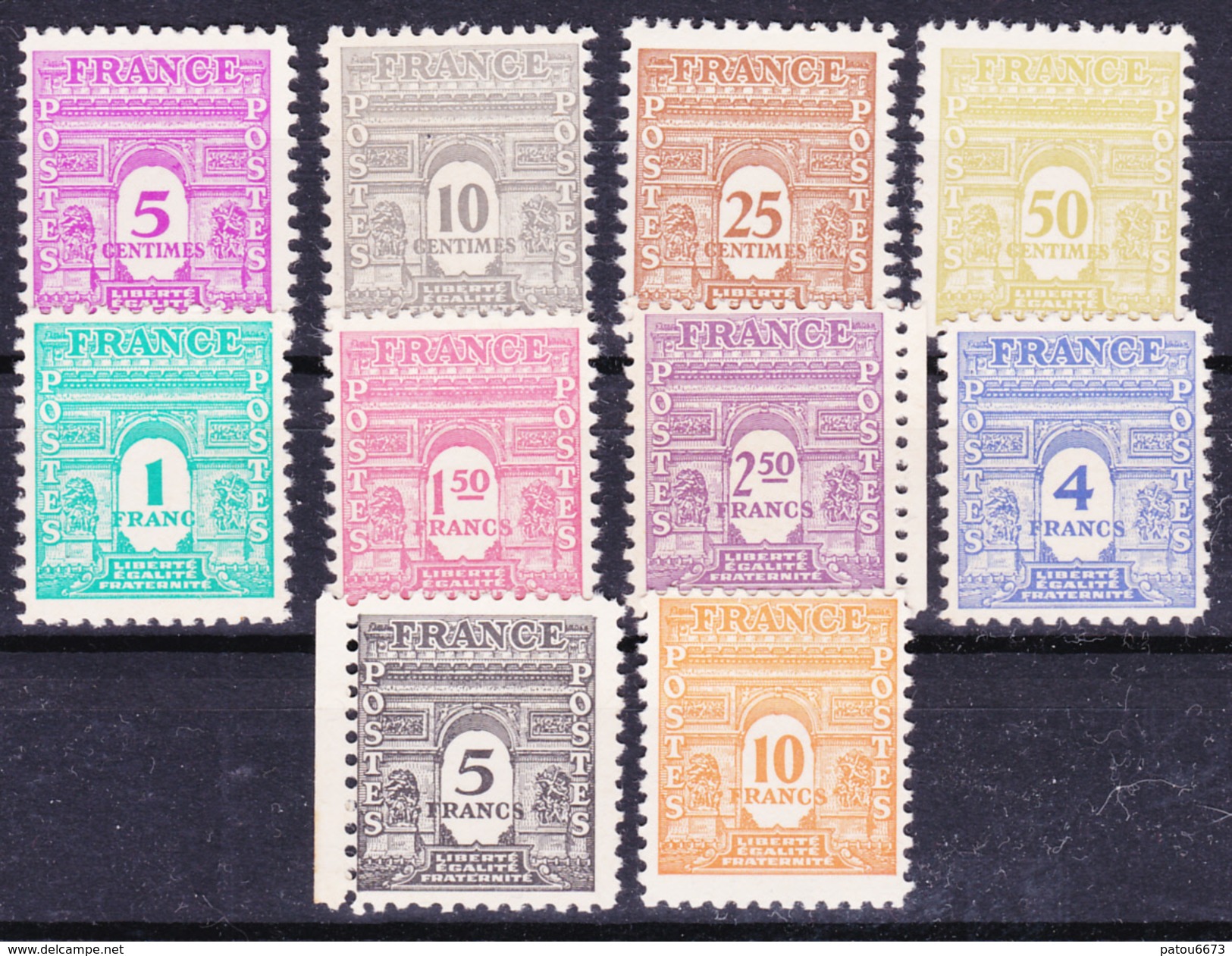 FRANCE 1944 Triumph Arch Paris (Yv 620 To 629 ; 10 Stamps) MNH** Luxe 40.00 € - 1944-45 Arc De Triomphe