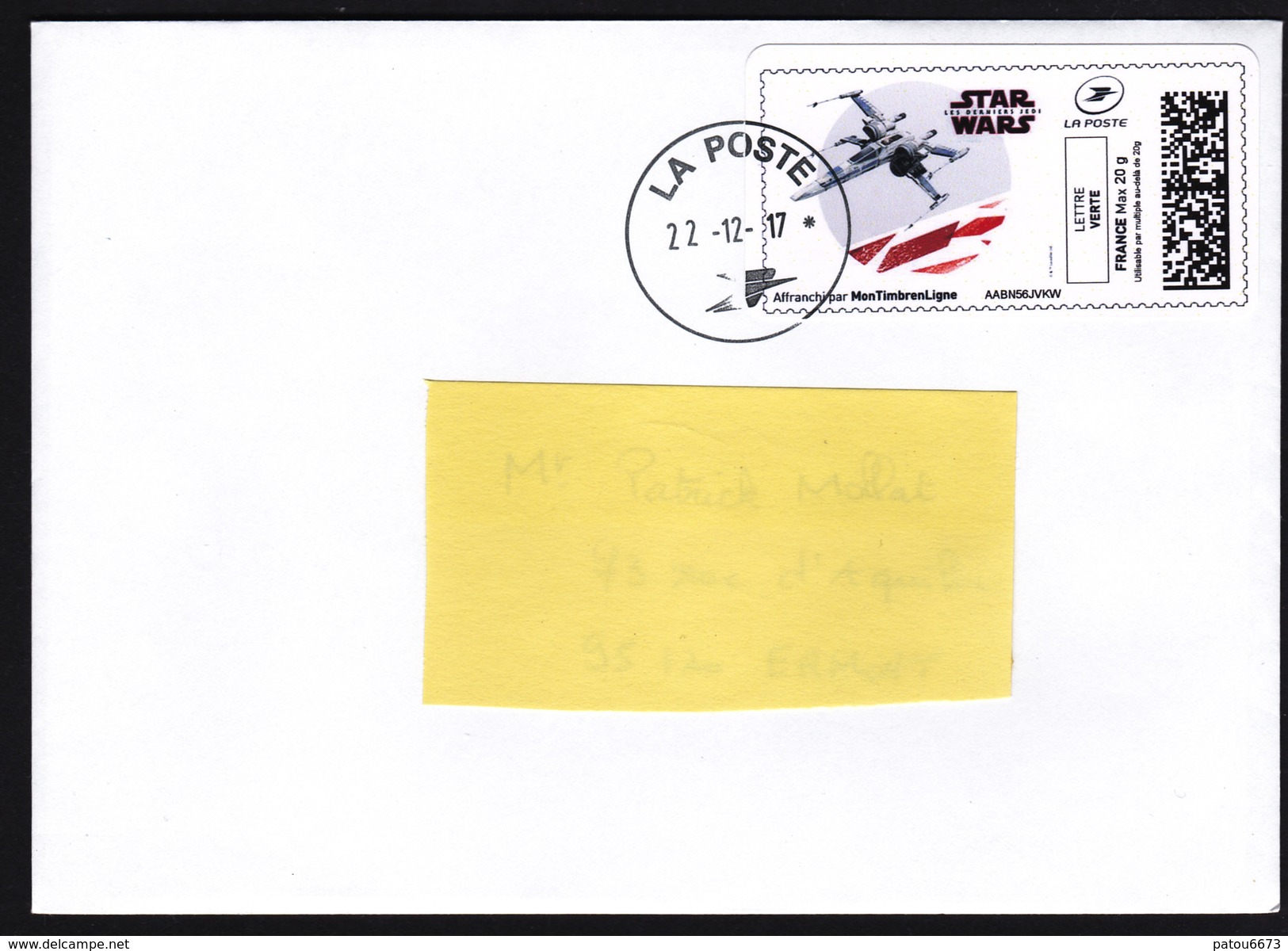 FRANCE 2017 Star Wars Last Jedis Chasseur Stellaire X-Wing Letter RARE - Cinema