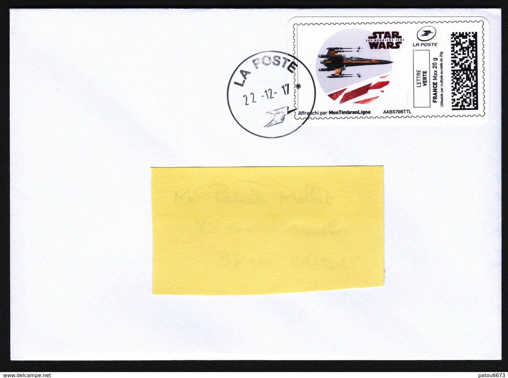 FRANCE 2017 Star Wars Last Jedis Chasseur Stellaire X-Wing Letter RARE - Cinema