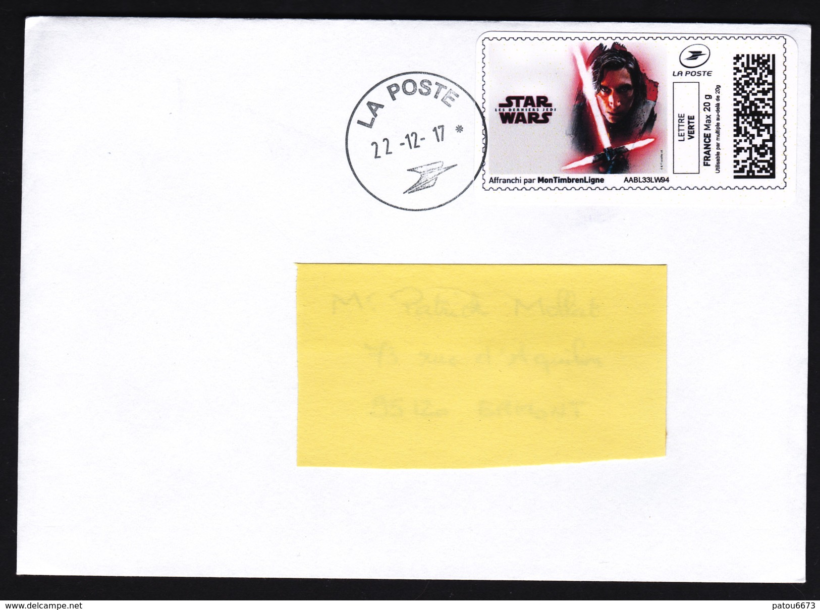 FRANCE 2017 Star Wars Last Jedis Kylo Ren Letter RARE - Cinema