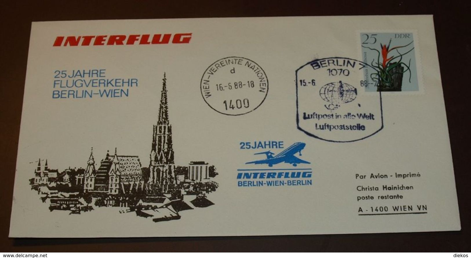 DDR Interflug 25 Jahre Berlin  - Wien 1988       #cover 4095 - Airplanes