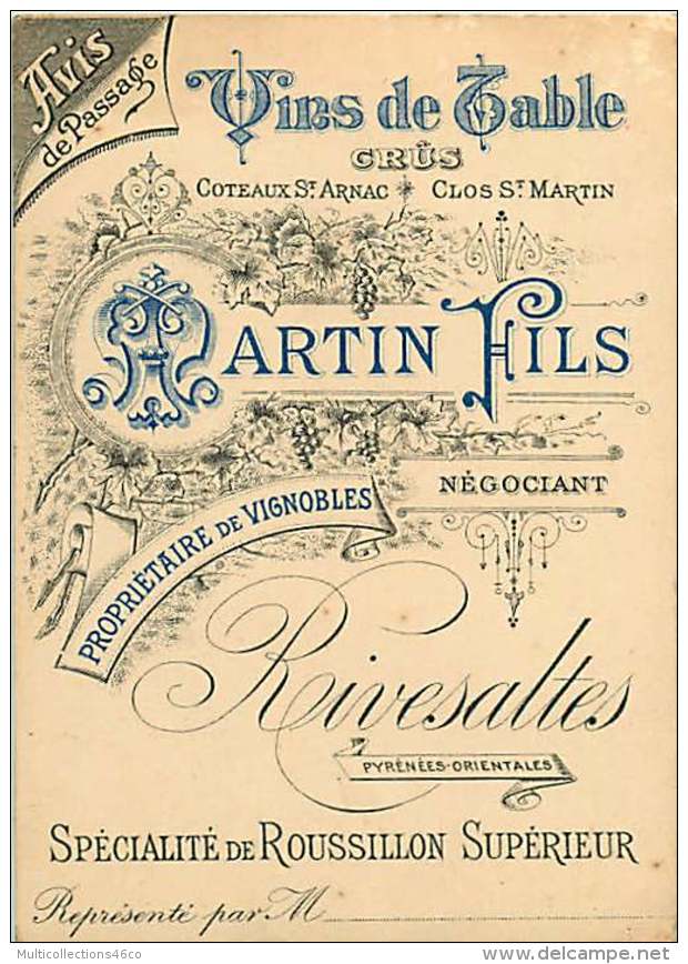 221217 - Carte De Visite - 66 RIVESALTES MARTIN Fils Vins De Table Crus Coteaux St Arnac Et St Martin Propriétaire - Rivesaltes