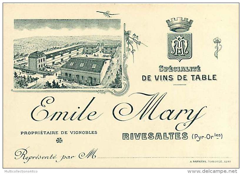 221217 - Carte De Visite - 66 RIVESALTES Vins De Table EMILE MARY Propriétaire De Vignobles - Illustration - Rivesaltes