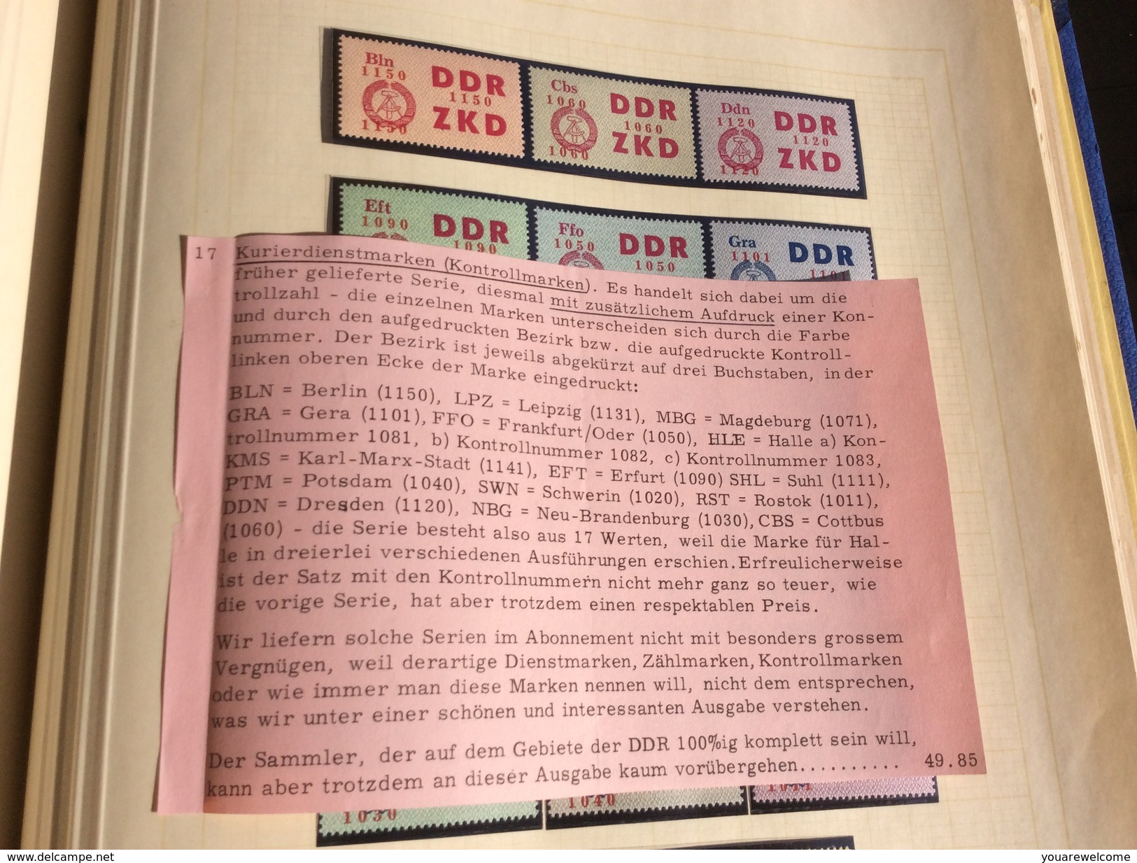 Deutschland DDR Dienstmarken C LAUFKONTROLLZETTEL DES ZKD 1964 Satz Mi 16-30 ** tadellos (Polizei police