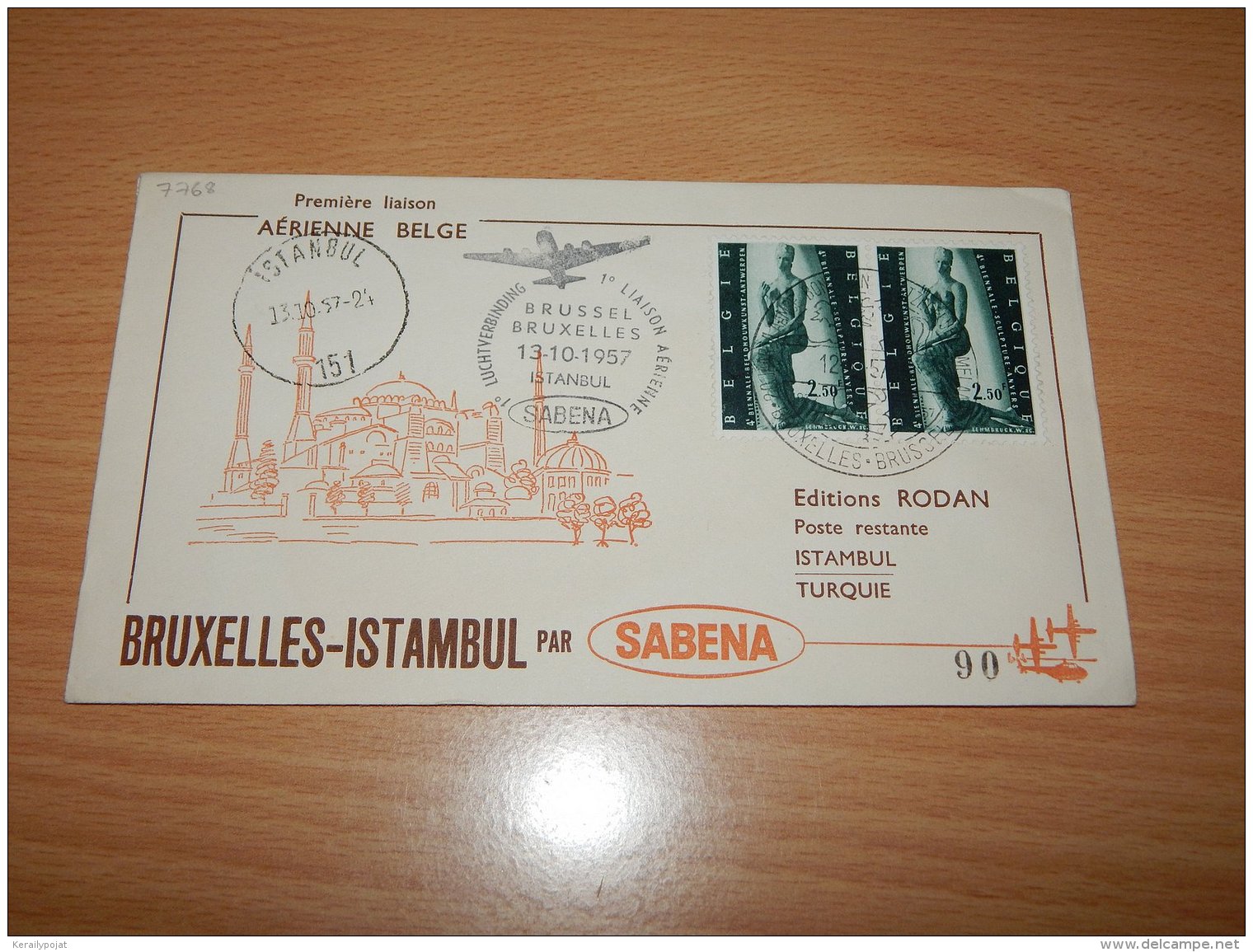 Belgium 1957 Sabena First Flight Bruxelles-Istambul__(L-7768) - Briefe U. Dokumente