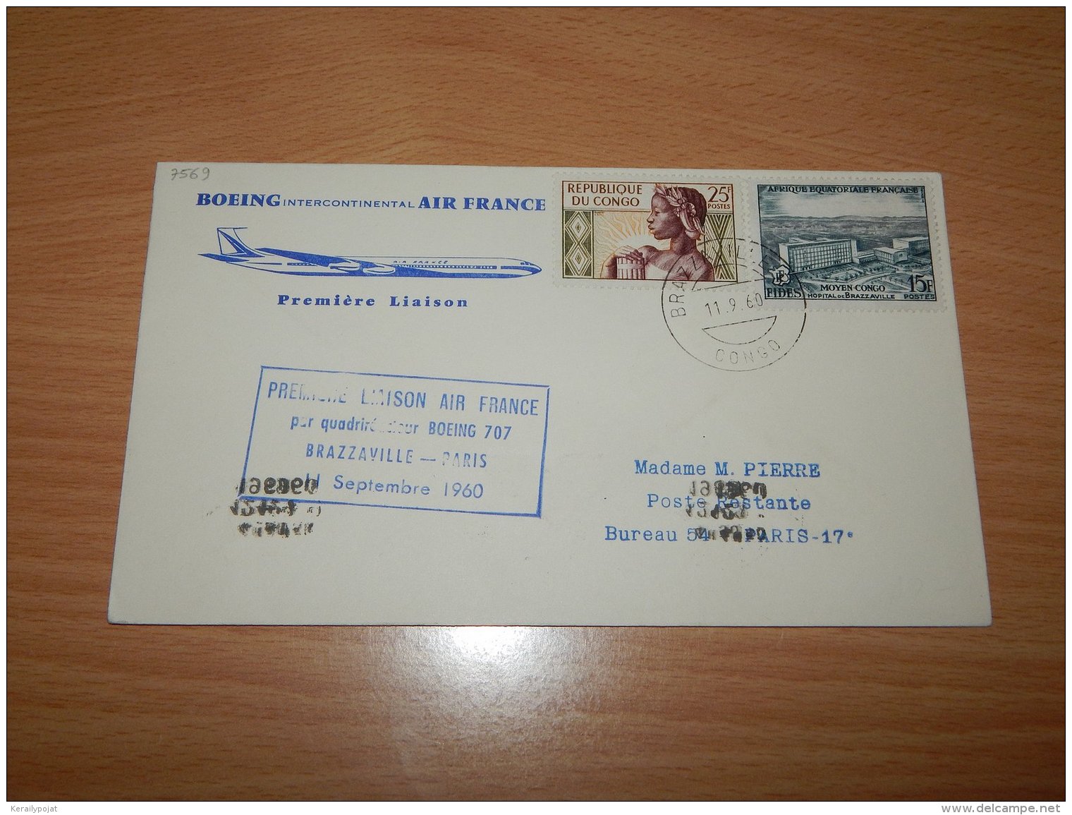 Congo (Brazzaville) 1960 Air France First Flight Brazzaville-Paris__(L-7569) - Gebraucht