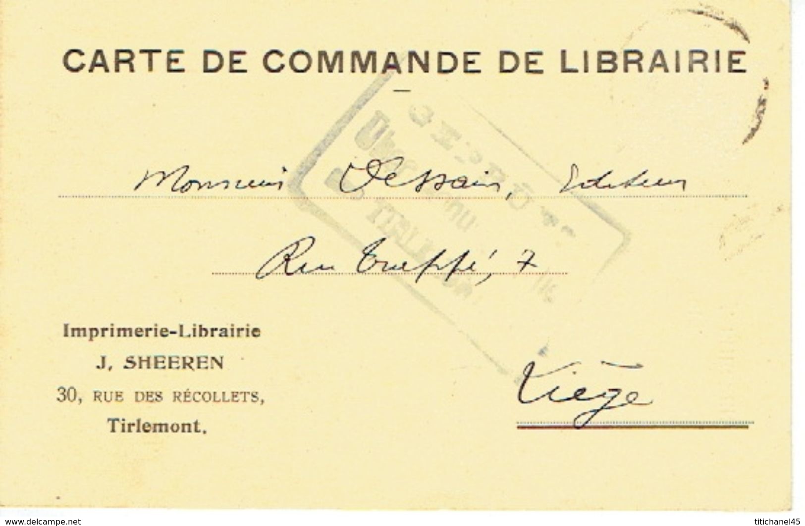 CP/PK Publicitaire TIENEN 1915 - J. SHEEREN - Drukkerij-Boekhandel Te TIRLEMONT - Cachet De Censure Militaire - Tienen