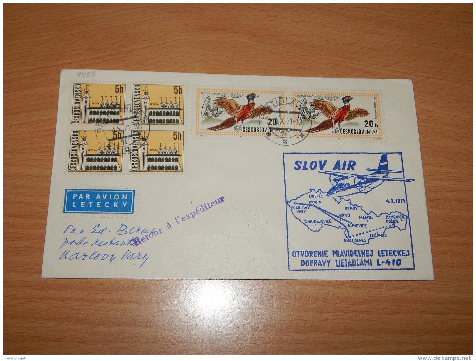 Czechoslovakia 1971 Slov Air First Flight Bratislava-Karlovy__(L-7493) - Covers & Documents