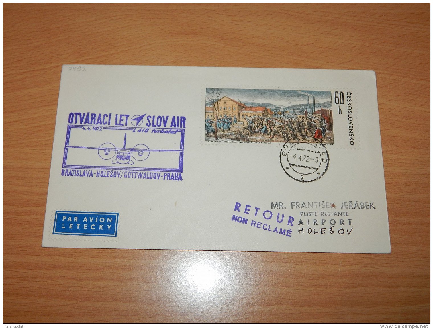 Czechoslovakia 1972 Slov Air First Flight Bratislava-Holesov__(L-7492) - Covers & Documents