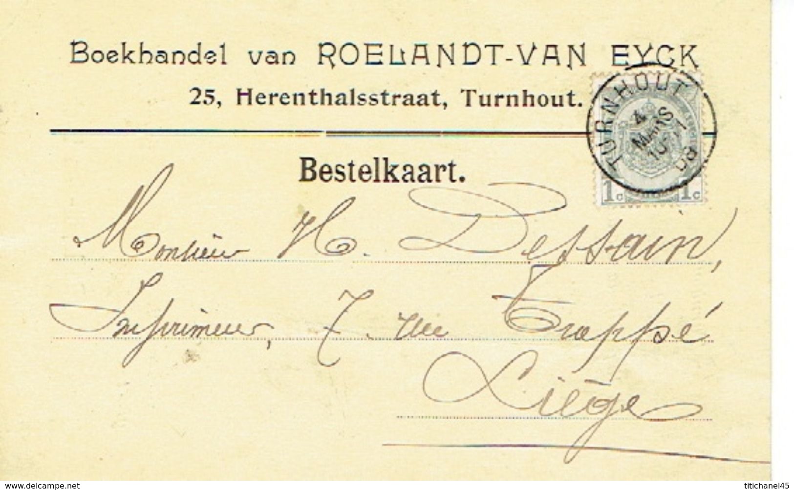 CP/PK Publicitaire TURNHOUT 1908 - ED. ROELANDT-VAN EYCK - Boekhandel - Turnhout