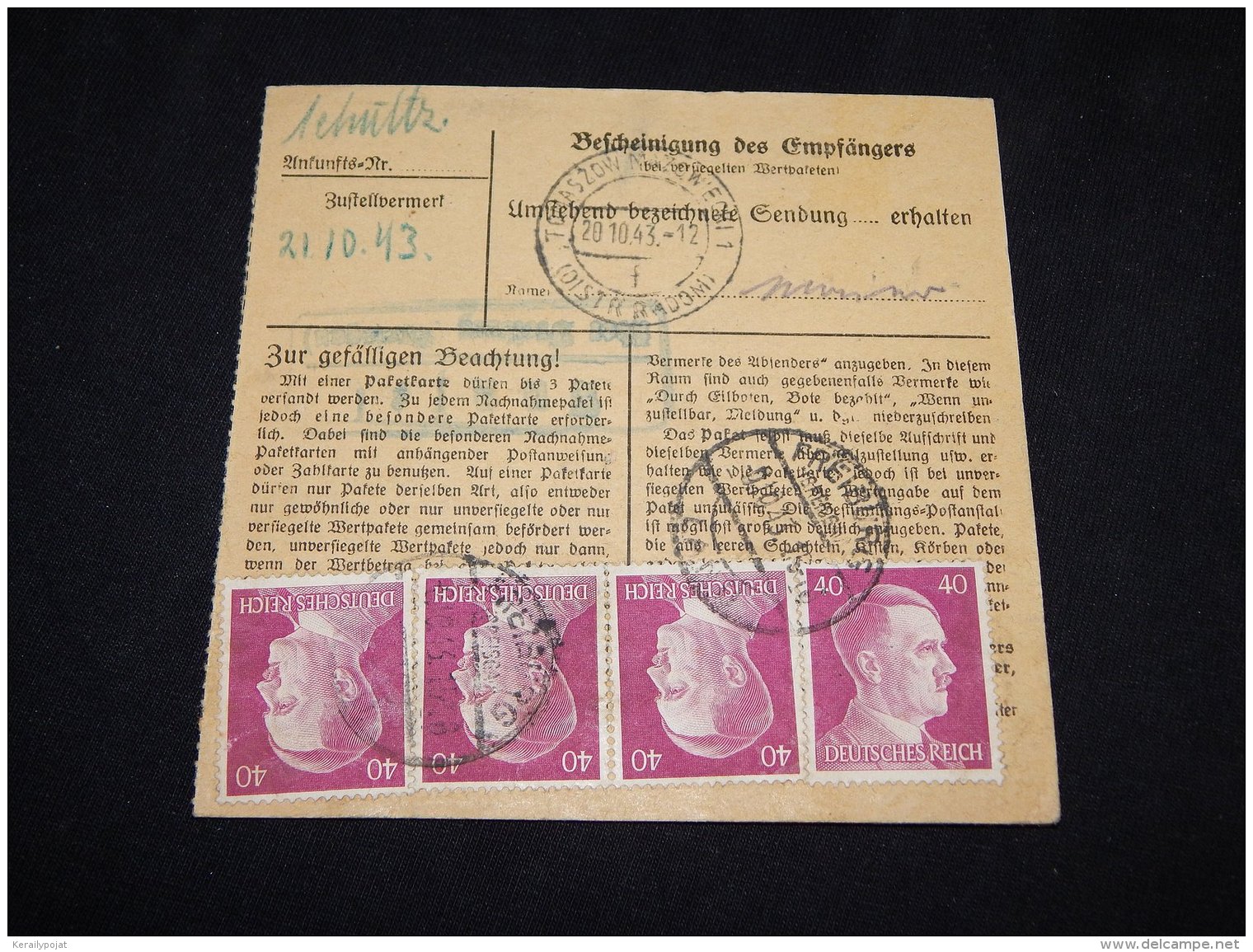 Germany 1943 Freiburg Parcel Card__(L-5565) - Lettres & Documents