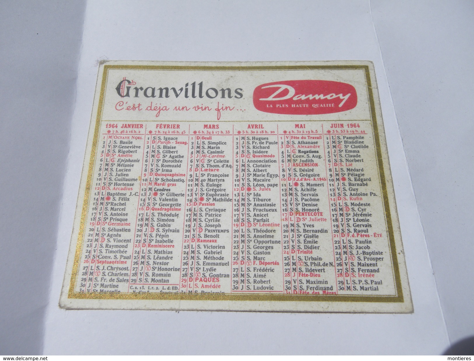 Calendrier De Poche 1964 Produits DAMOY Café La Tasse Vin Granvillons - Autres & Non Classés