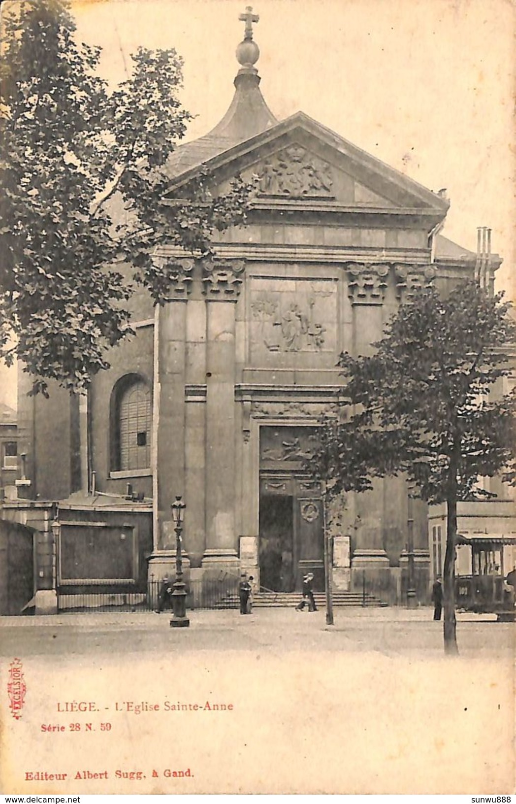 Liège - L'Eglise Sainte-Anne (animée, Albert Sugg, Tram Tramway) - Luik