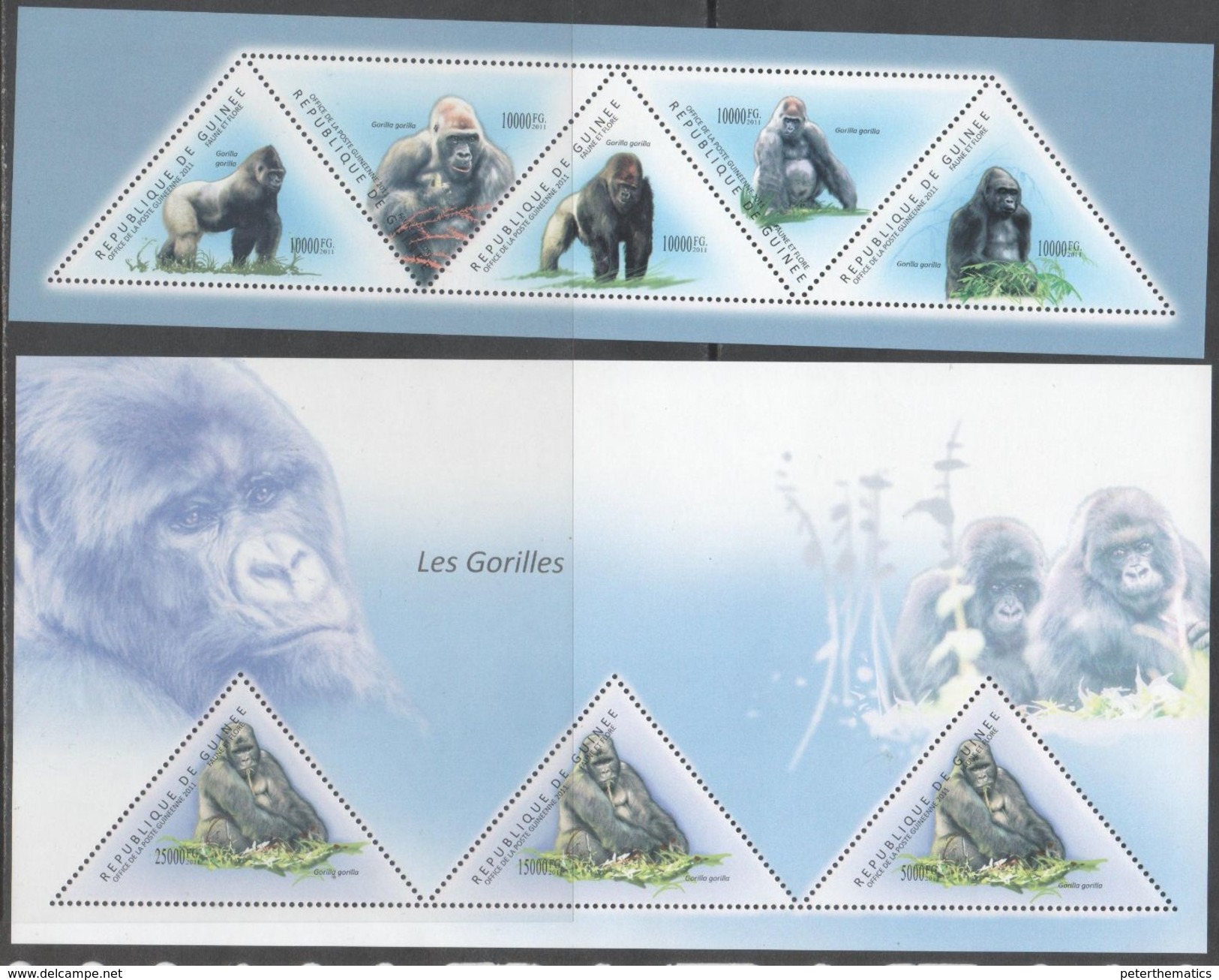 GUINEA, 2011, MNH, PRIMATES, GORILLAS,  2 SHEETLETS - Gorillas