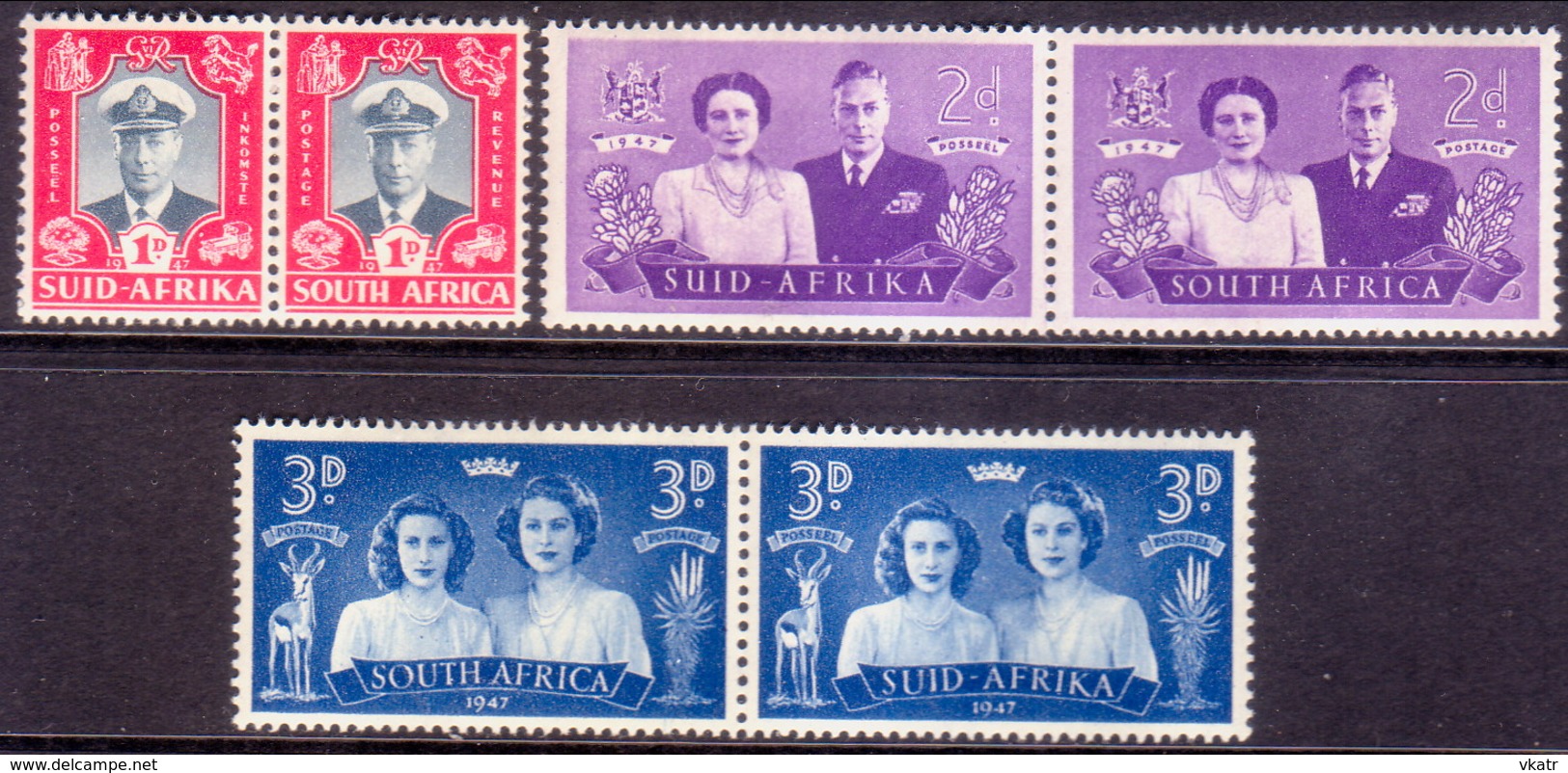 SOUTH AFRICA 1947 SG #111-13 Compl.set In Horiz.pairs MNH - Unused Stamps