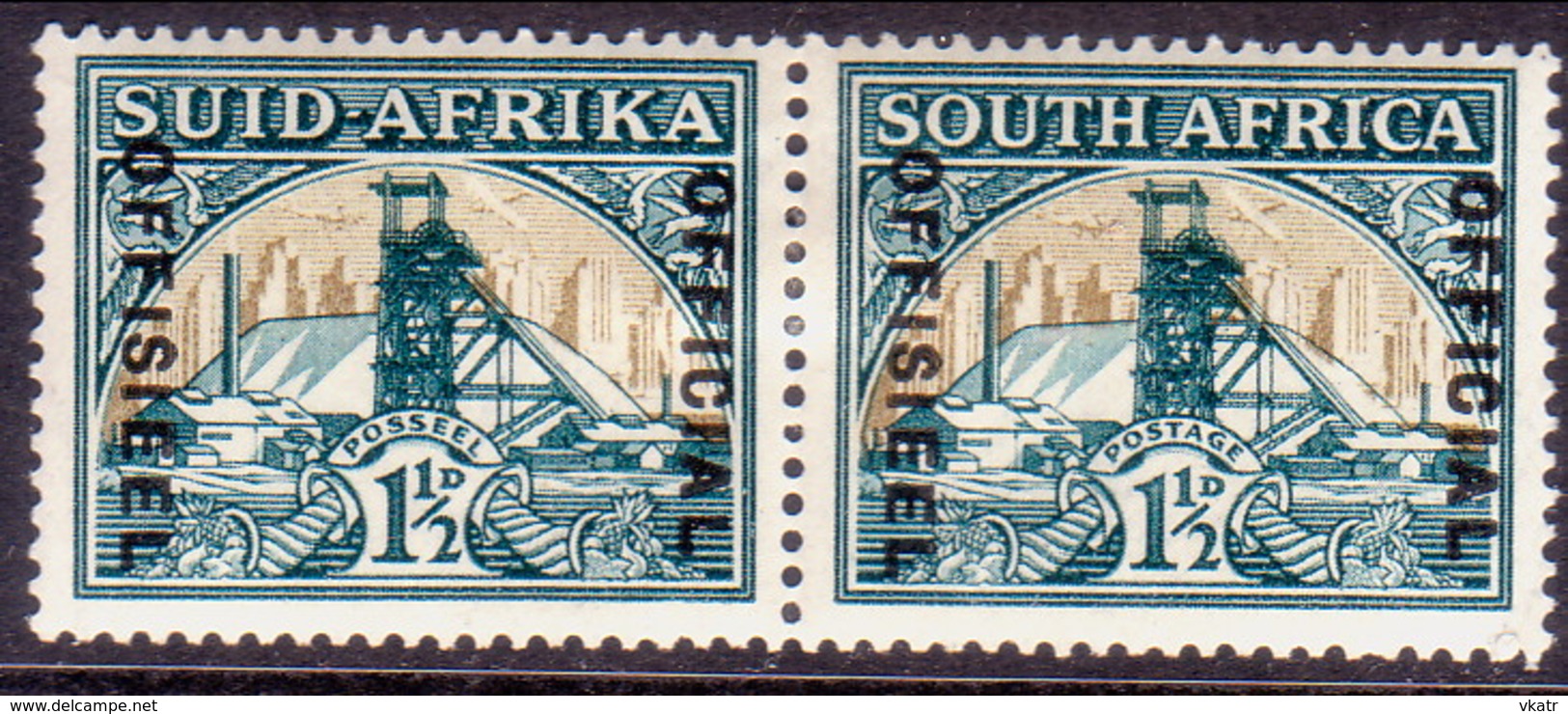 SOUTH AFRICA 1937 SG #O22 1½d In Horiz.pair MH Official Wmk Inverted CV £50 - Officials