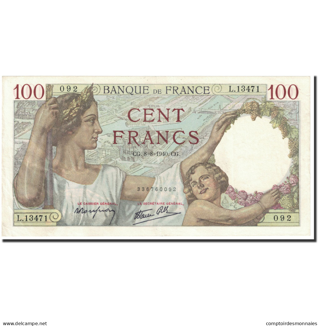 Billet, France, 100 Francs, 1940, 1940-08-08, SUP, Fayette:26.35, KM:94 - 100 F 1939-1942 ''Sully''