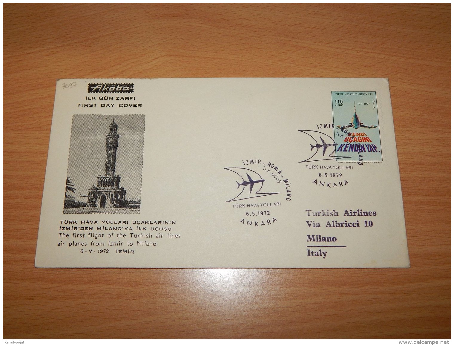 Turkey 1972 Akoba First Flight Izmir-Milano__(L-7097) - Storia Postale