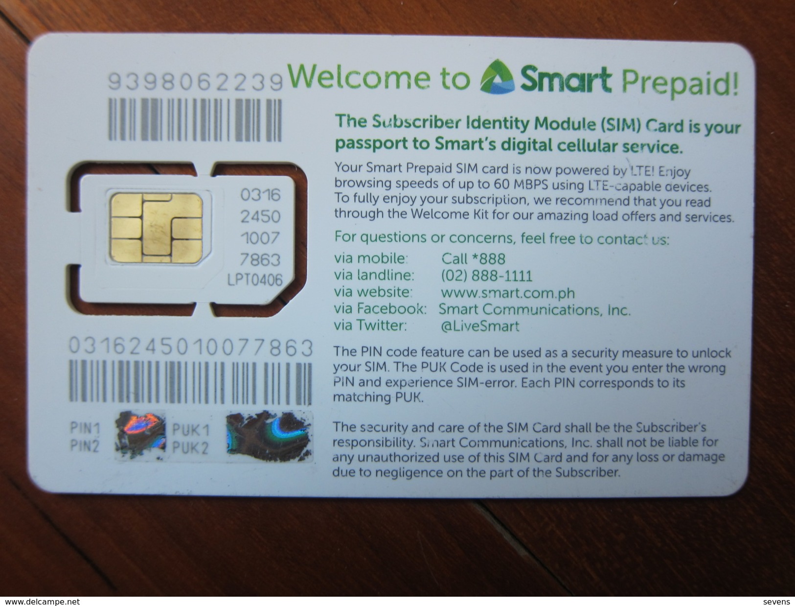 Prepaid Mobile SIM Card, Fixed Card(triple Cut),with Scratch - Philippines
