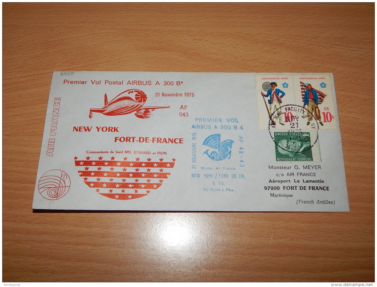 USA 1975 Air France First Flight New York-For De France__(L-7568) - Briefe U. Dokumente