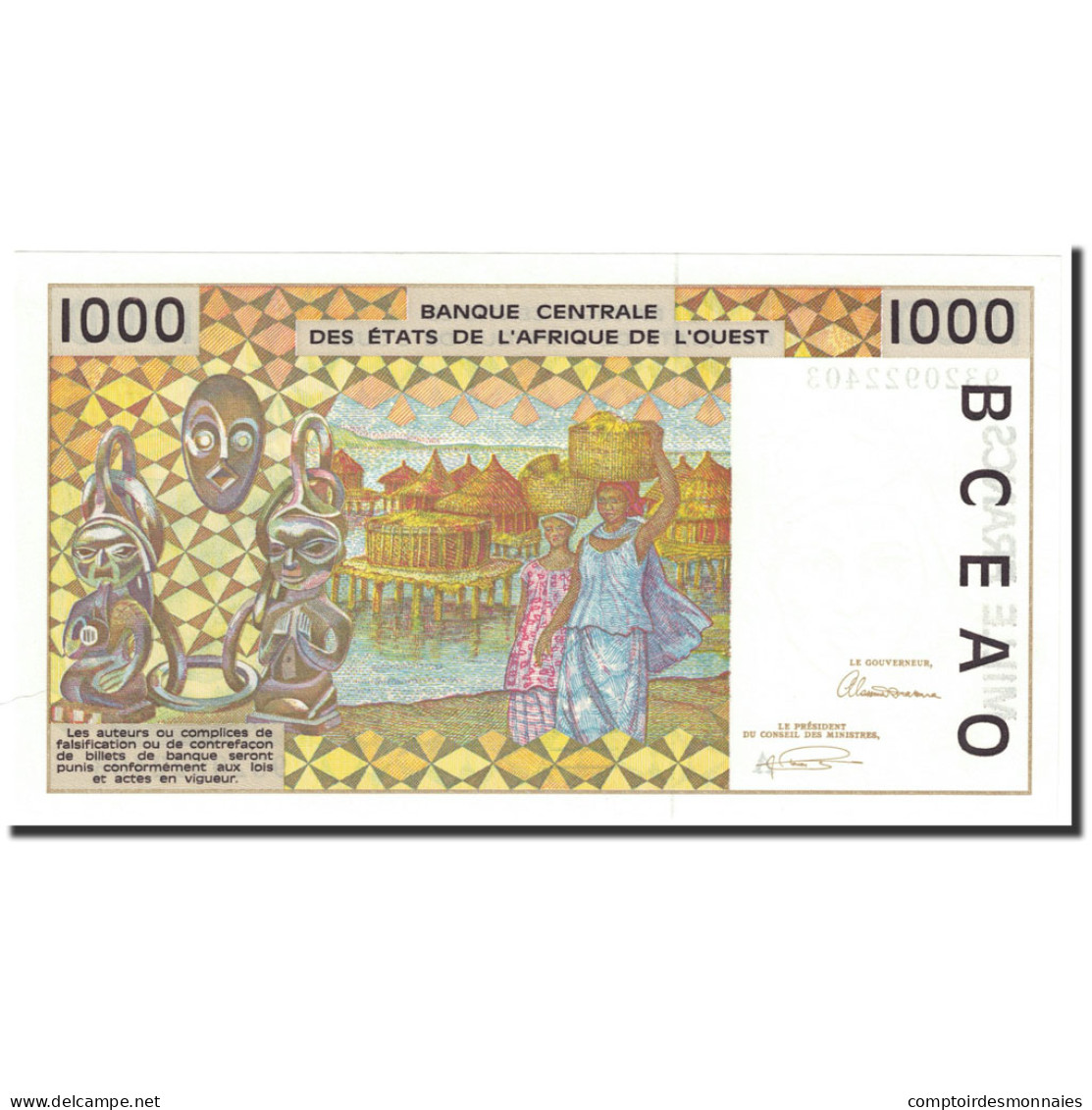 Billet, West African States, 1000 Francs, 1993, Undated (1993), KM:111Ac, NEUF - Estados De Africa Occidental