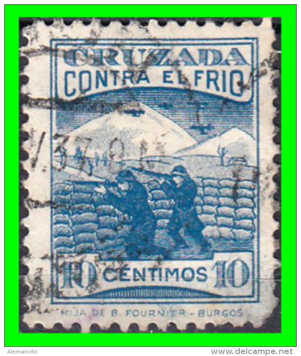 SELLO GUERRA CIVIL SOLDADO BURGOS  DIVISIÓN NAVARRA EN HUESCA 1938. CRUZADA CONTRA EL FRÍO.10 Ctms - Kriegssteuermarken