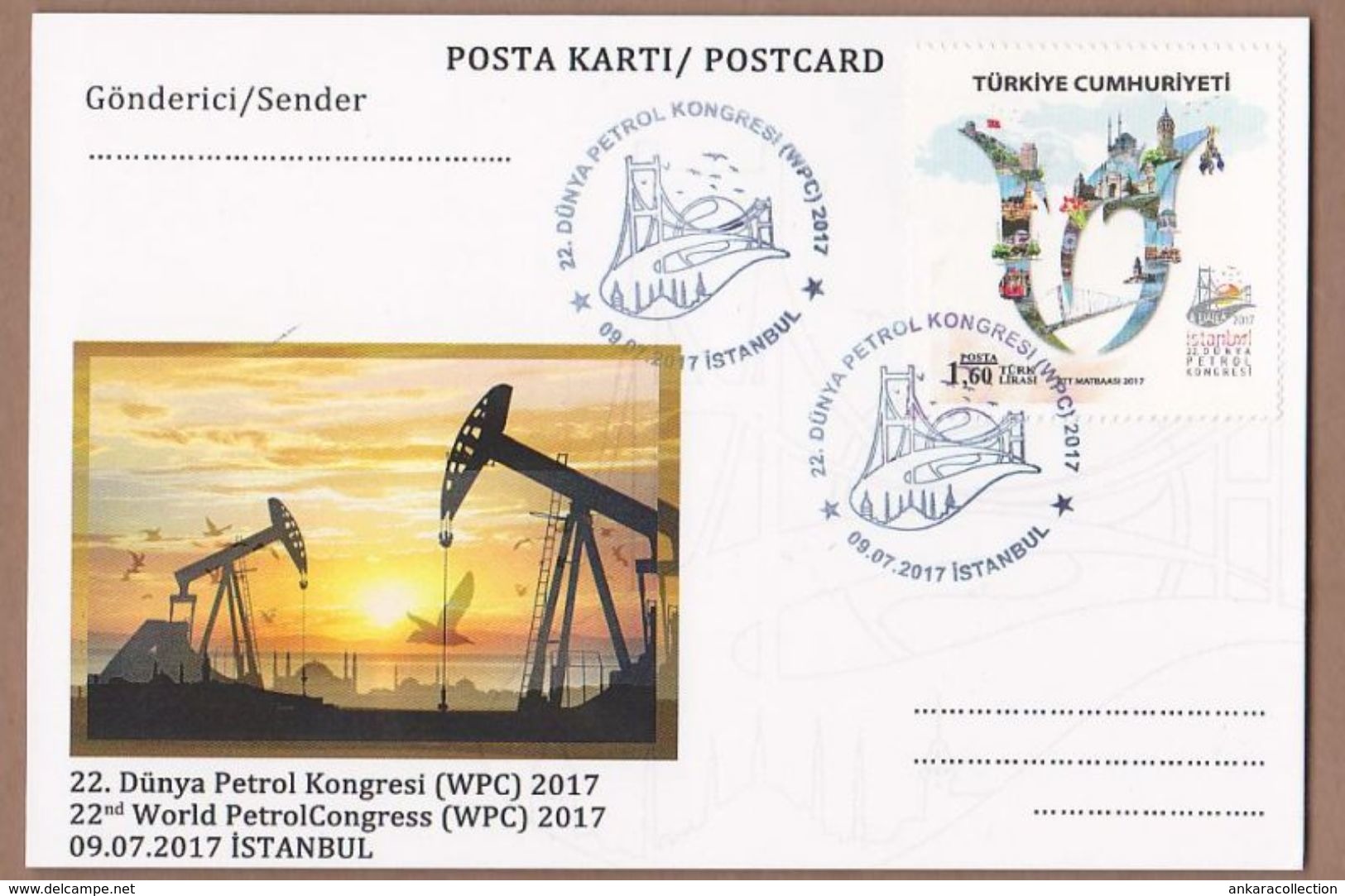 AC - TURKEY POSTAL STATIONARY - 22nd WORLD PETROLEUM CONGRESS WPC 2017 Istanbul; 09 JULY 2017 - Postal Stationery