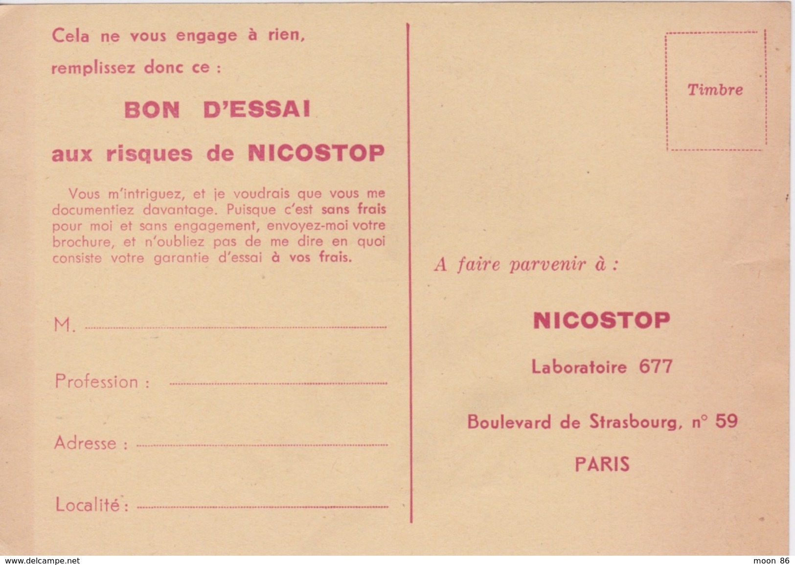 CARTE POSTALE DE CORRESPONDANCE COMMANDE BON D'ESSAU NICOSTOP - PRÉVENTION CONTRE LE TABAC - Dokumente