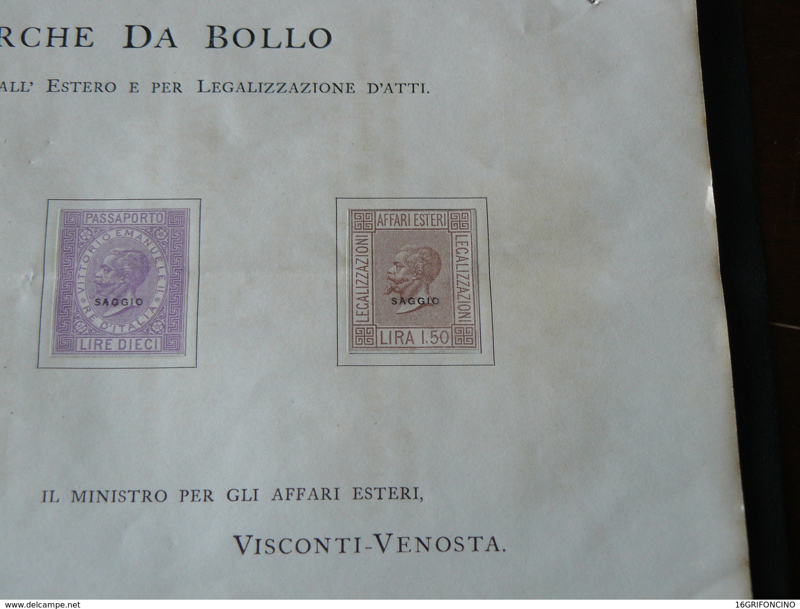 3 SAGGI VENOSTA PER LE MARCHE DA BOLLO PER PASSAPORTI ALL'ESTERO E PER LEGALIZZAZIONE D'ATTI DA :1 L. - 1,5 L - 10 LIRE - Fiscaux