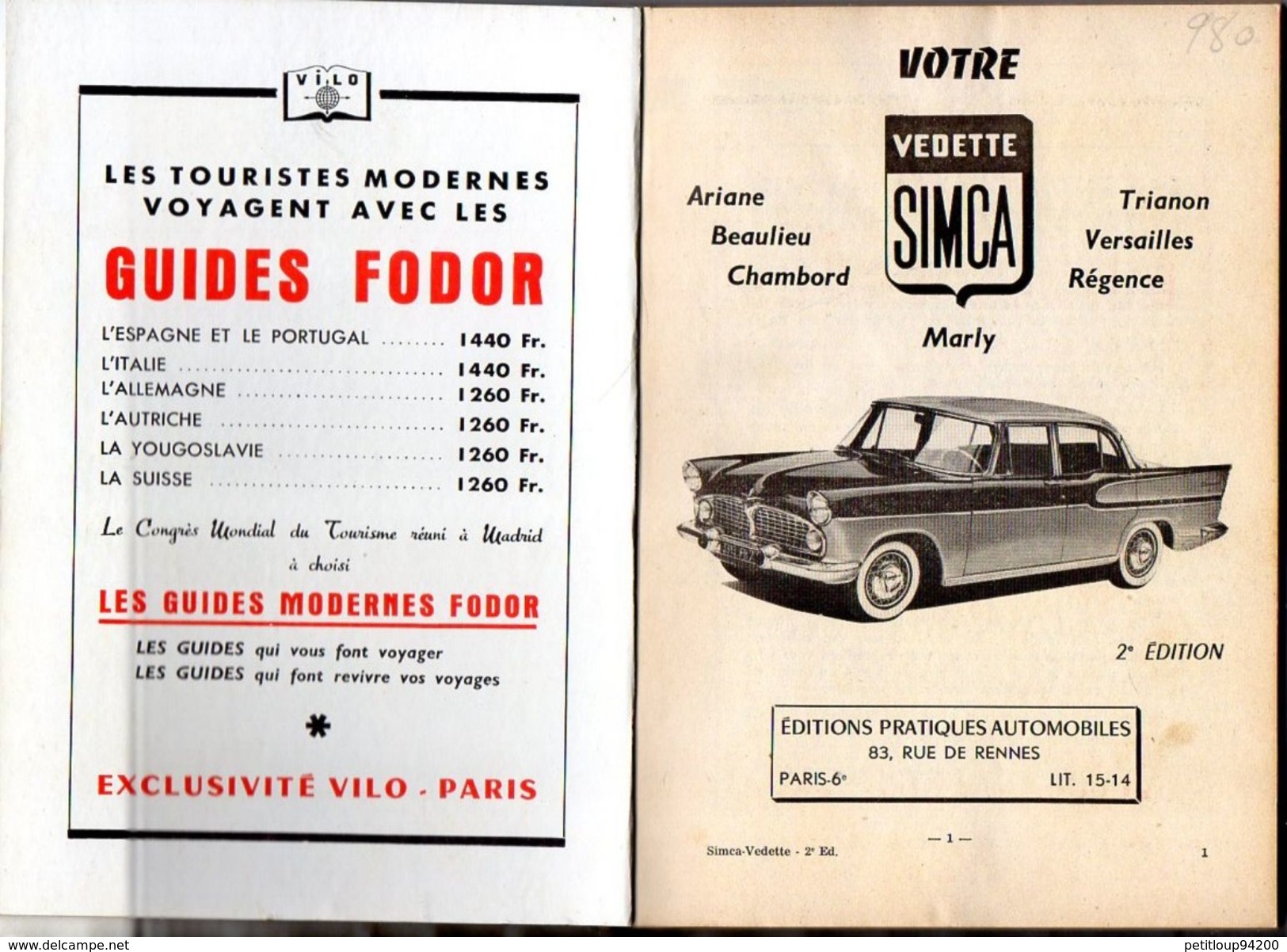 GUIDE TECHNIQUE ET PRATIQUE Vedette SIMCA *Versailles *Régence *Trianon *Marly *Ariane *Beaulieu *Chambord  ANNEE 1958 - Auto