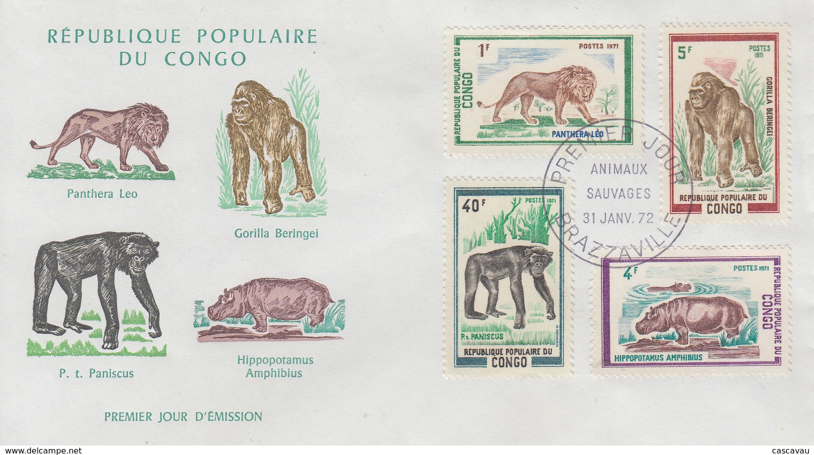 Enveloppe   FDC  1er  Jour    CONGO    Animaux   Sauvages   1972 - FDC