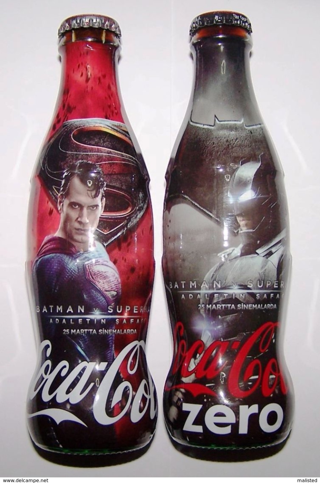 Turkey Rare Coca Cola Superman Vs Batman Empty Wrapped Glass Bottle Set!!! - Bouteilles