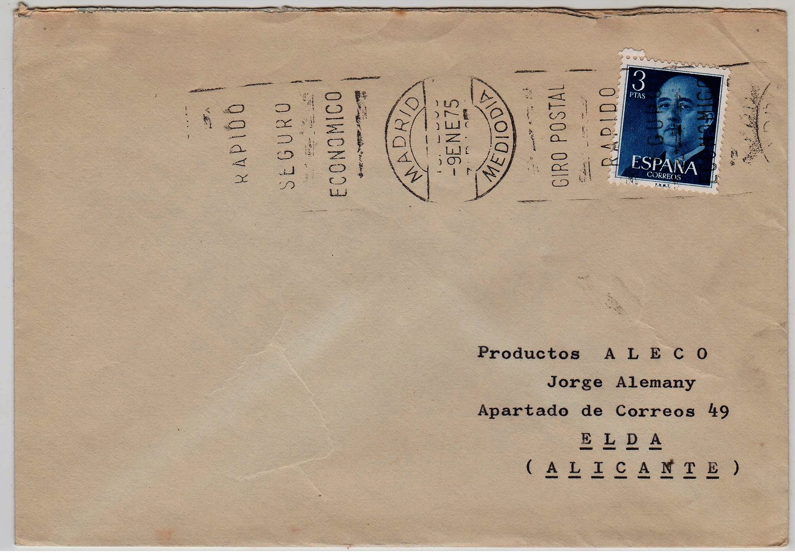 A.2. Madrid. Rodillo MEDIODIA. Giro Postal. 1975 - Cartas & Documentos