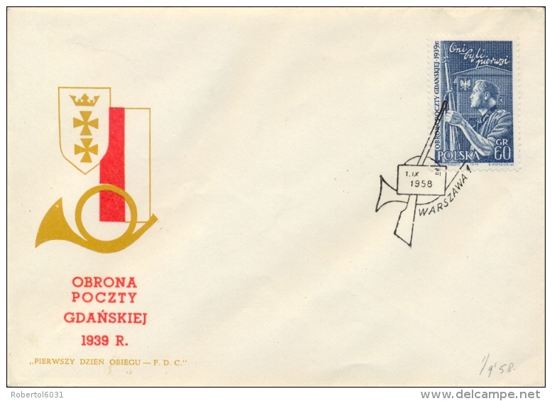 Poland 1958 FDC Anniversary Of The Defense Of The Polish Post Office At Danzig Gdansk - Seconda Guerra Mondiale
