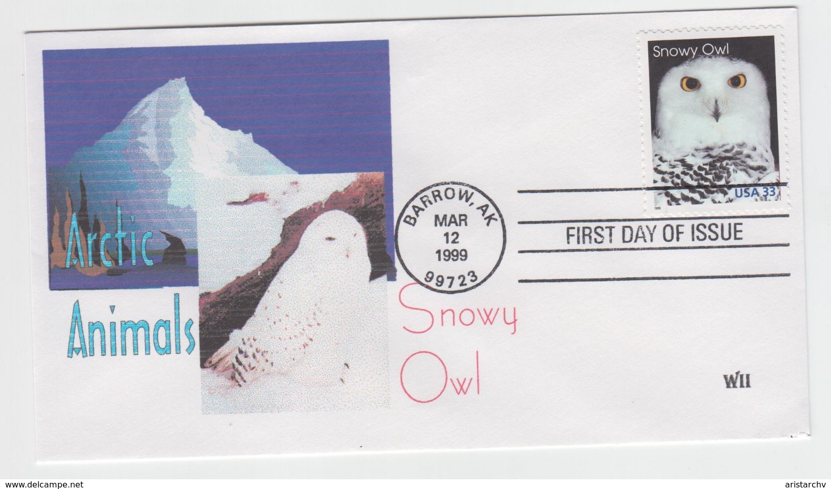 USA 1999 ARCTIC ANIMALS FOX HARE WOLF BEAR OWL 5 FDC - Arctic Tierwelt