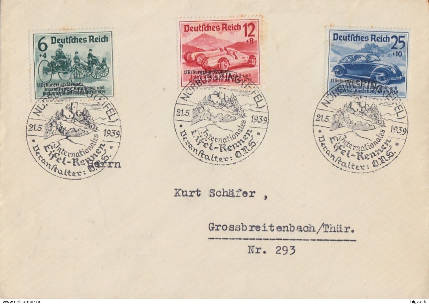 DR Brief Mif Minr.695-697 SST Nürburgring 21.5.39 Int. Eifel-Rennen - Briefe U. Dokumente