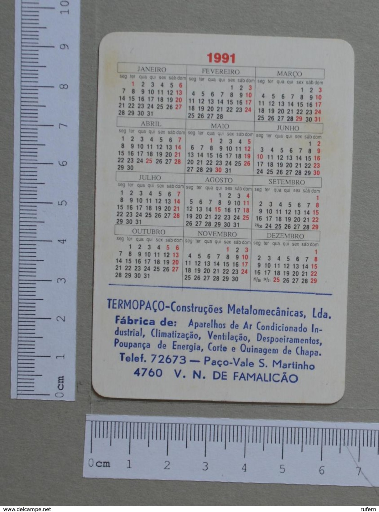 PORTUGAL   1991 - POKET CALENDAR - TERMOPAÇO    - (Nº19396) - Petit Format : 1991-00